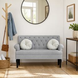 Premium Grey Fabric Bench with Backrest and Armrests
