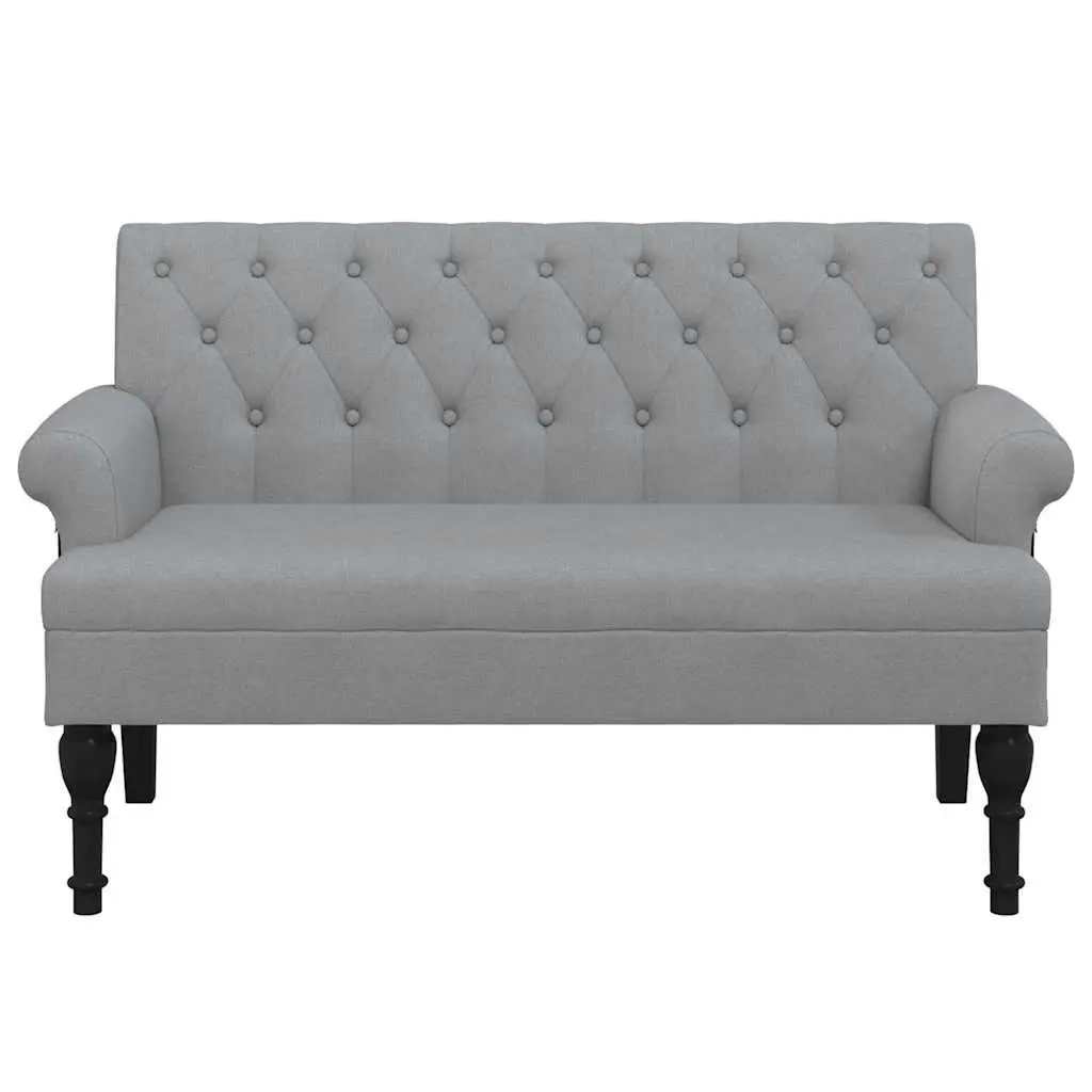 Grey Fabric Bench with Backrest and Armrests