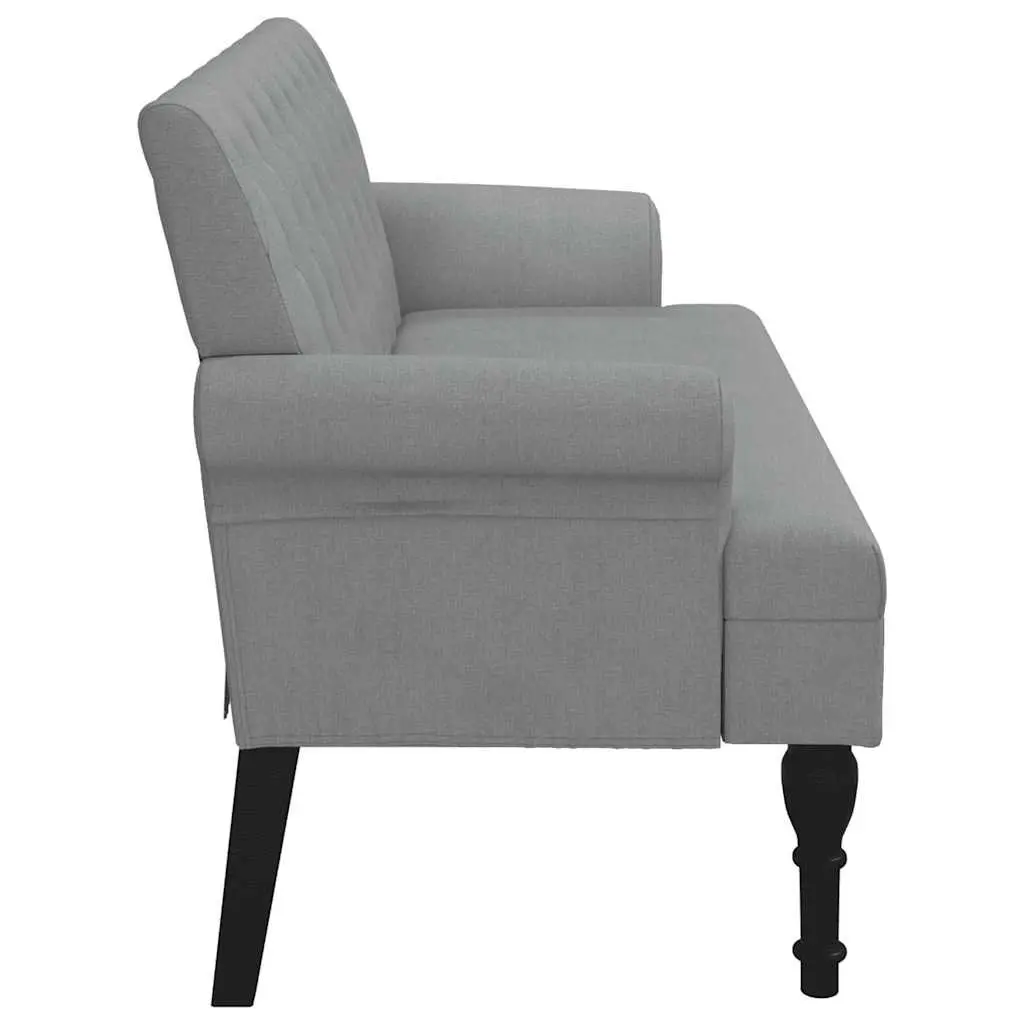 Grey Fabric Bench with Backrest and Armrests