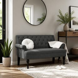Stylish Grey Fabric Bench with Backrest and Armrests