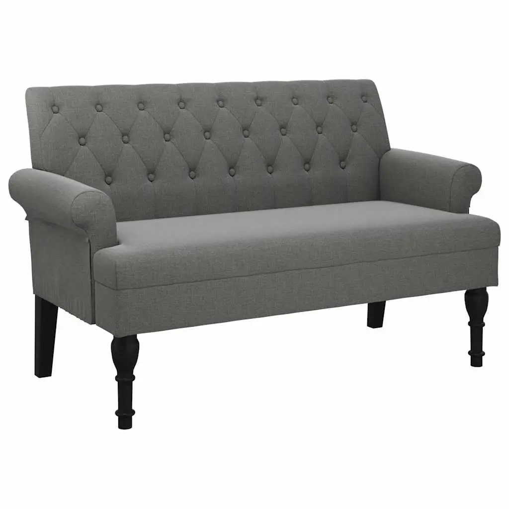 Grey Fabric Bench with Backrest and Armrests