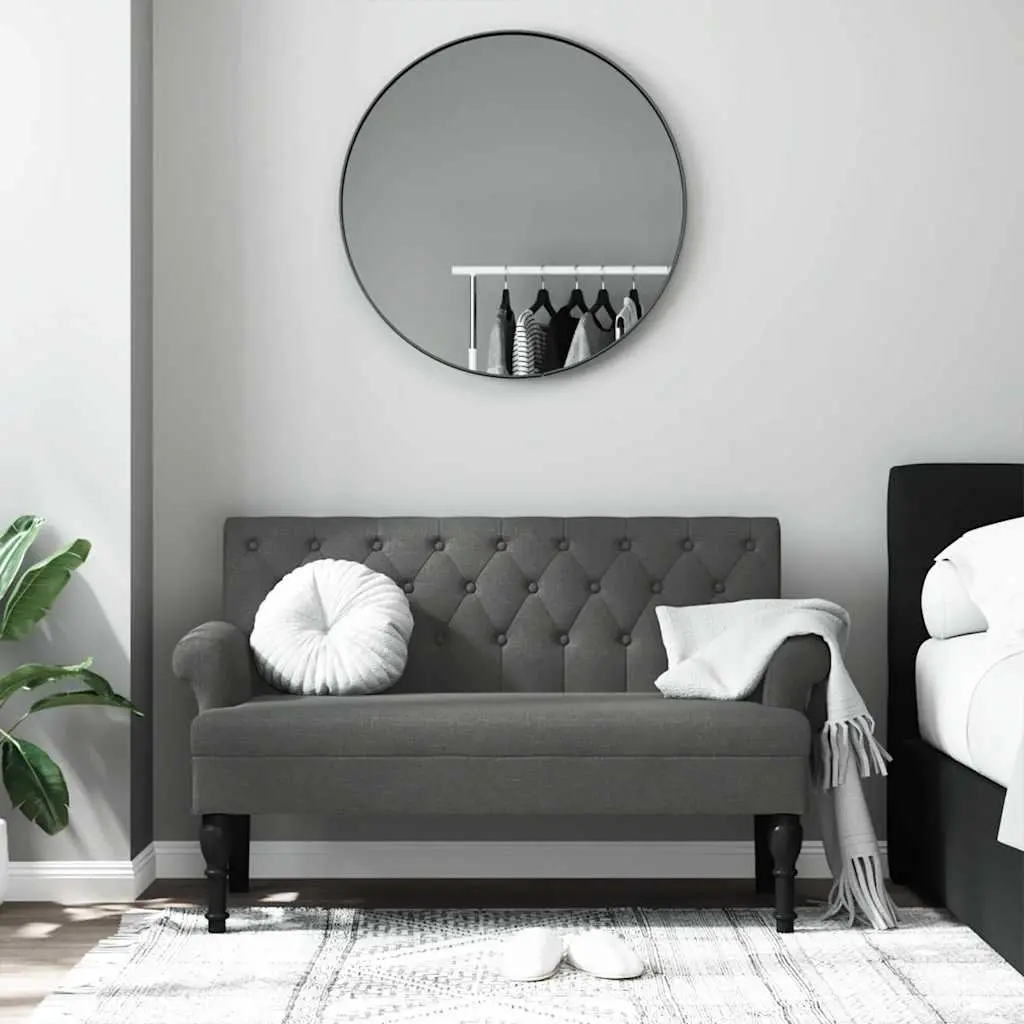 Grey Fabric Bench with Backrest and Armrests