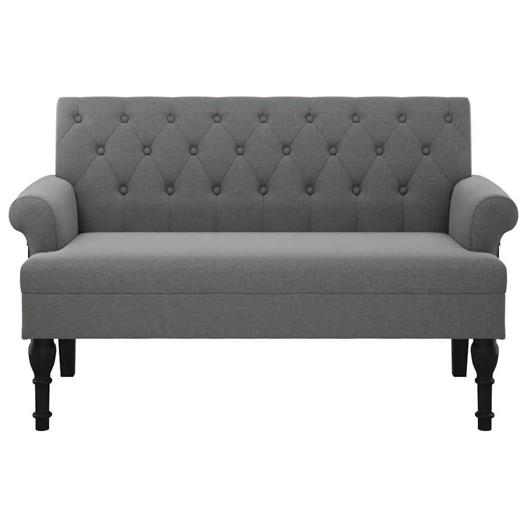 Grey Fabric Bench with Backrest and Armrests
