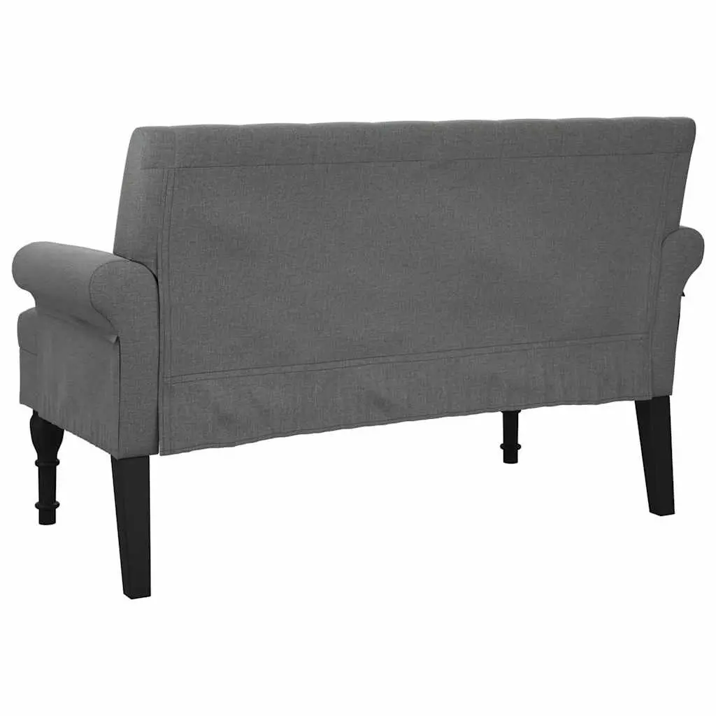Grey Fabric Bench with Backrest and Armrests