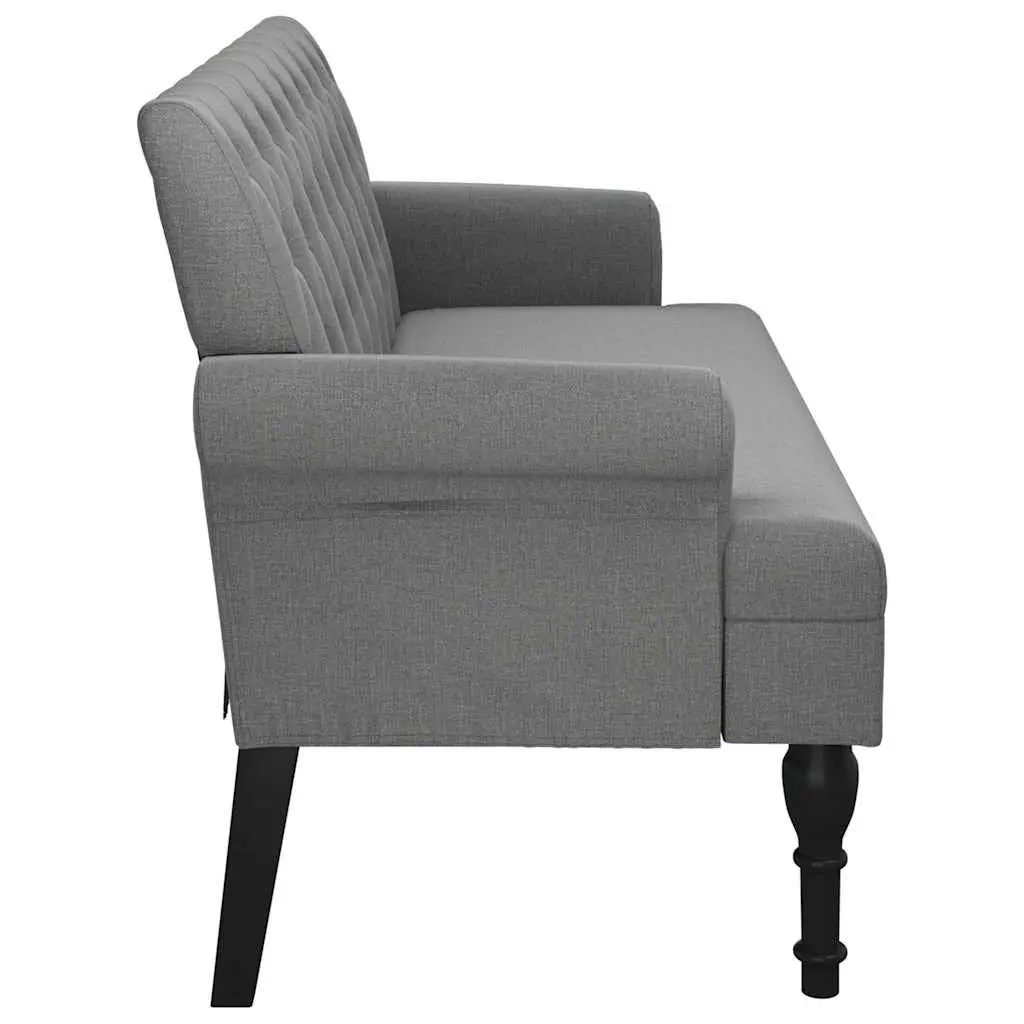 Grey Fabric Bench with Backrest and Armrests