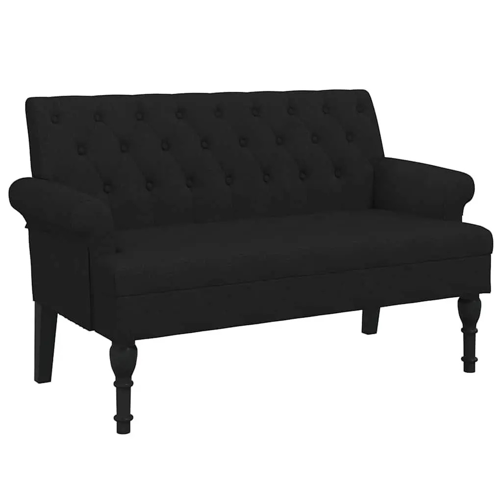 Black Fabric Bench with Backrest and Armrests