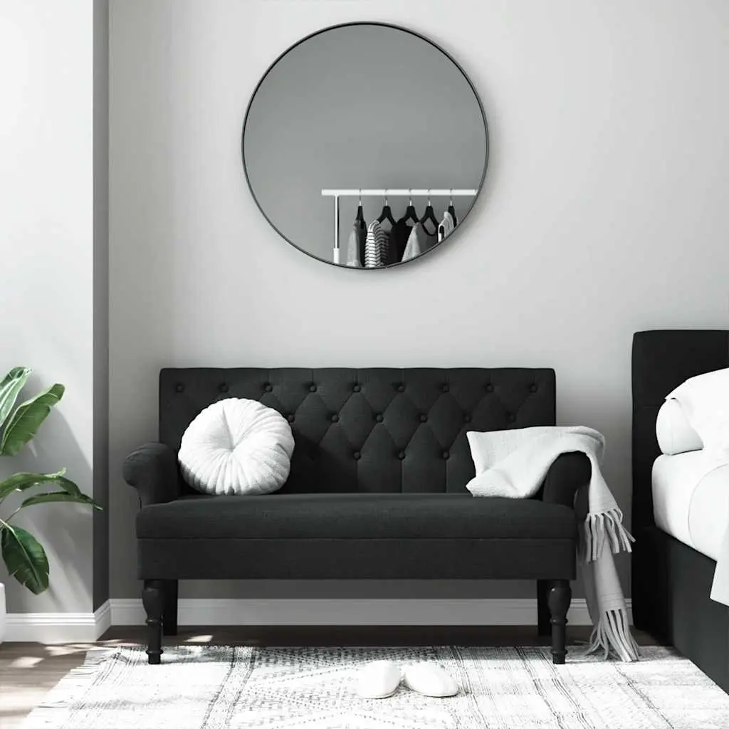 Black Fabric Bench with Backrest and Armrests
