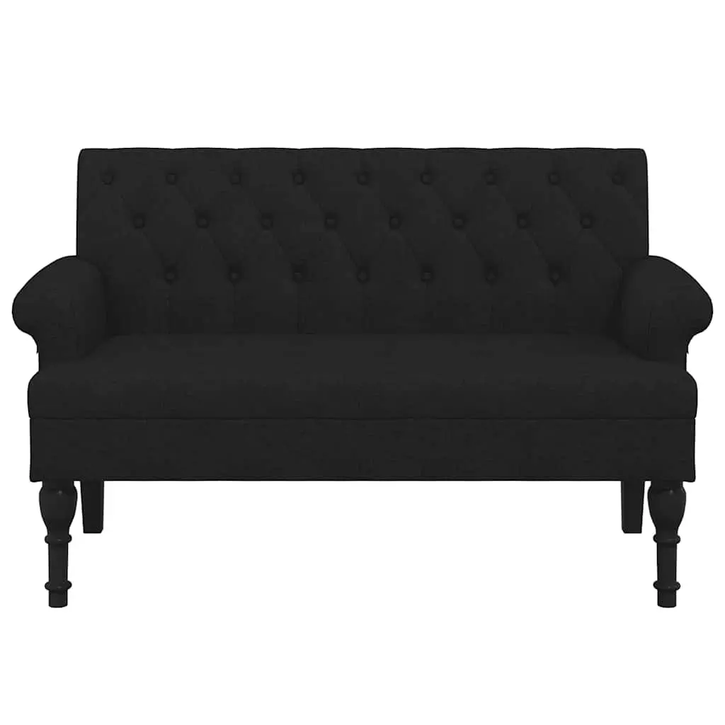 Black Fabric Bench with Backrest and Armrests