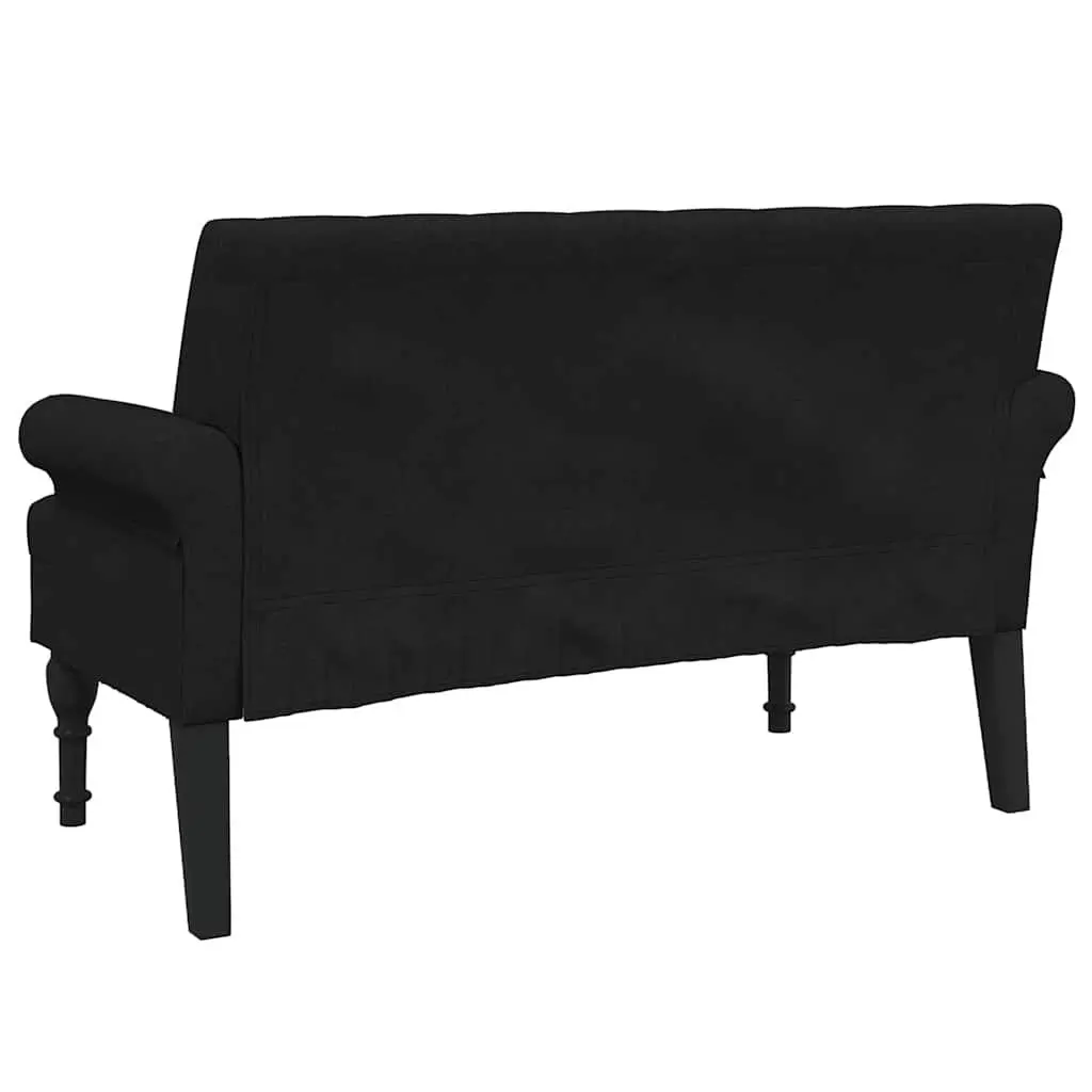 Black Fabric Bench with Backrest and Armrests