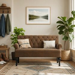 Stylish Brown Faux Suede Leather Bench with Backrest