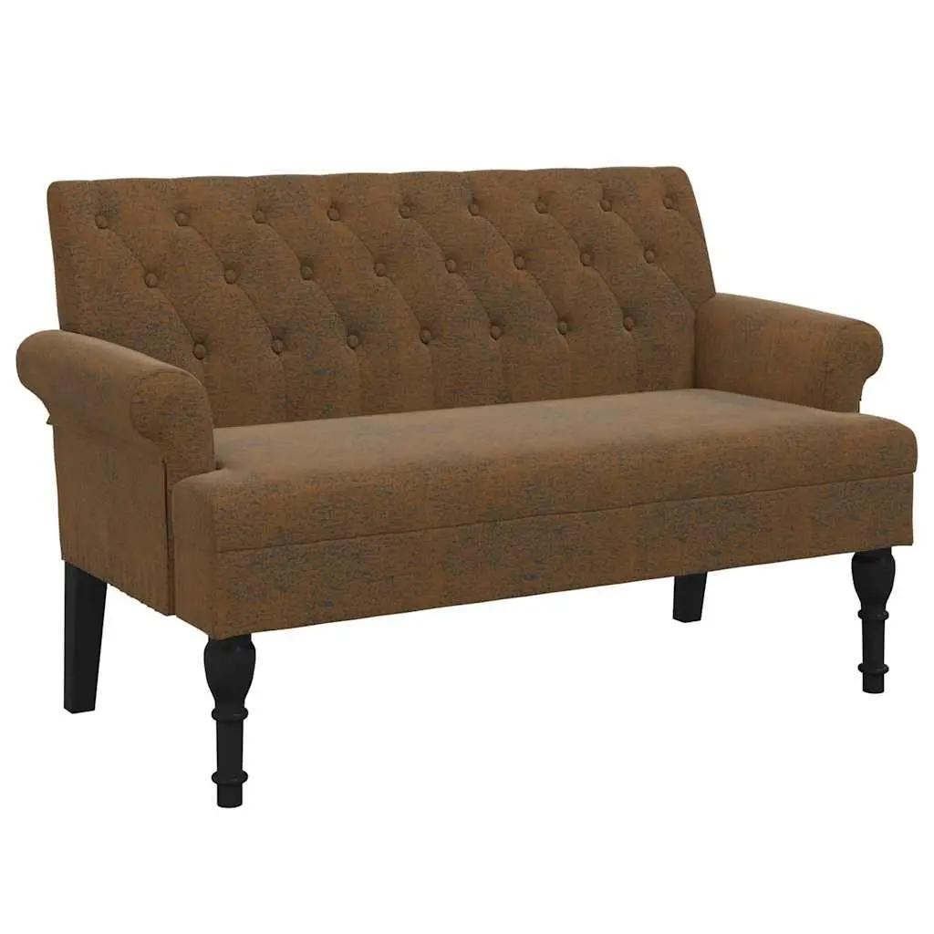 Brown Faux Suede Leather Bench with Backrest