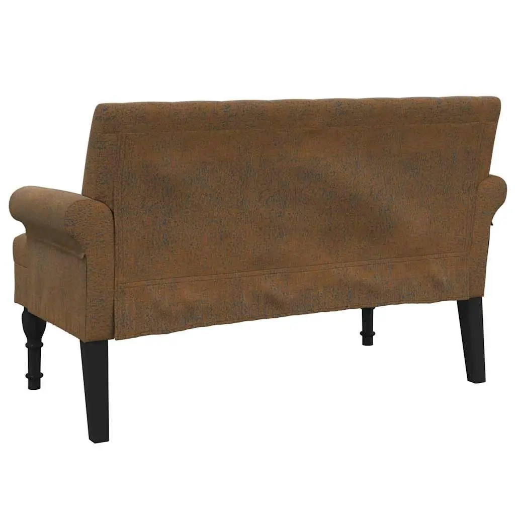 Brown Faux Suede Leather Bench with Backrest