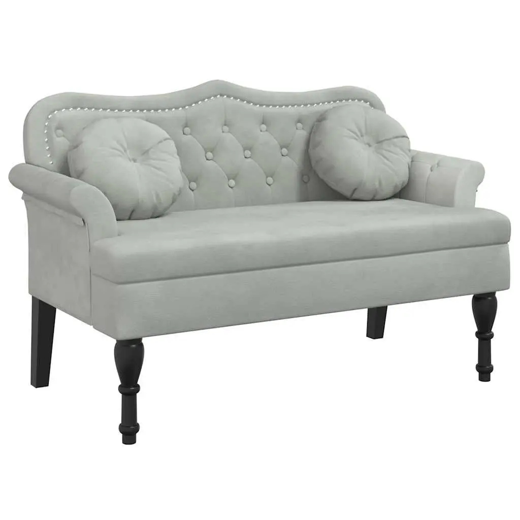 Light Grey Velvet Bench with Cushions