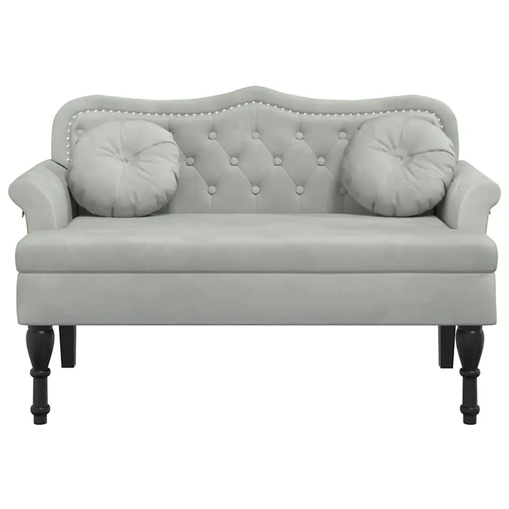 Light Grey Velvet Bench with Cushions