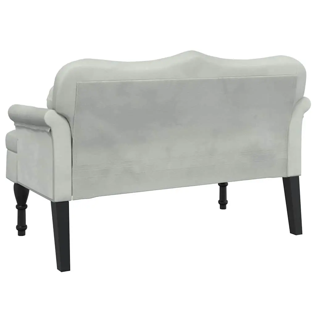 Light Grey Velvet Bench with Cushions