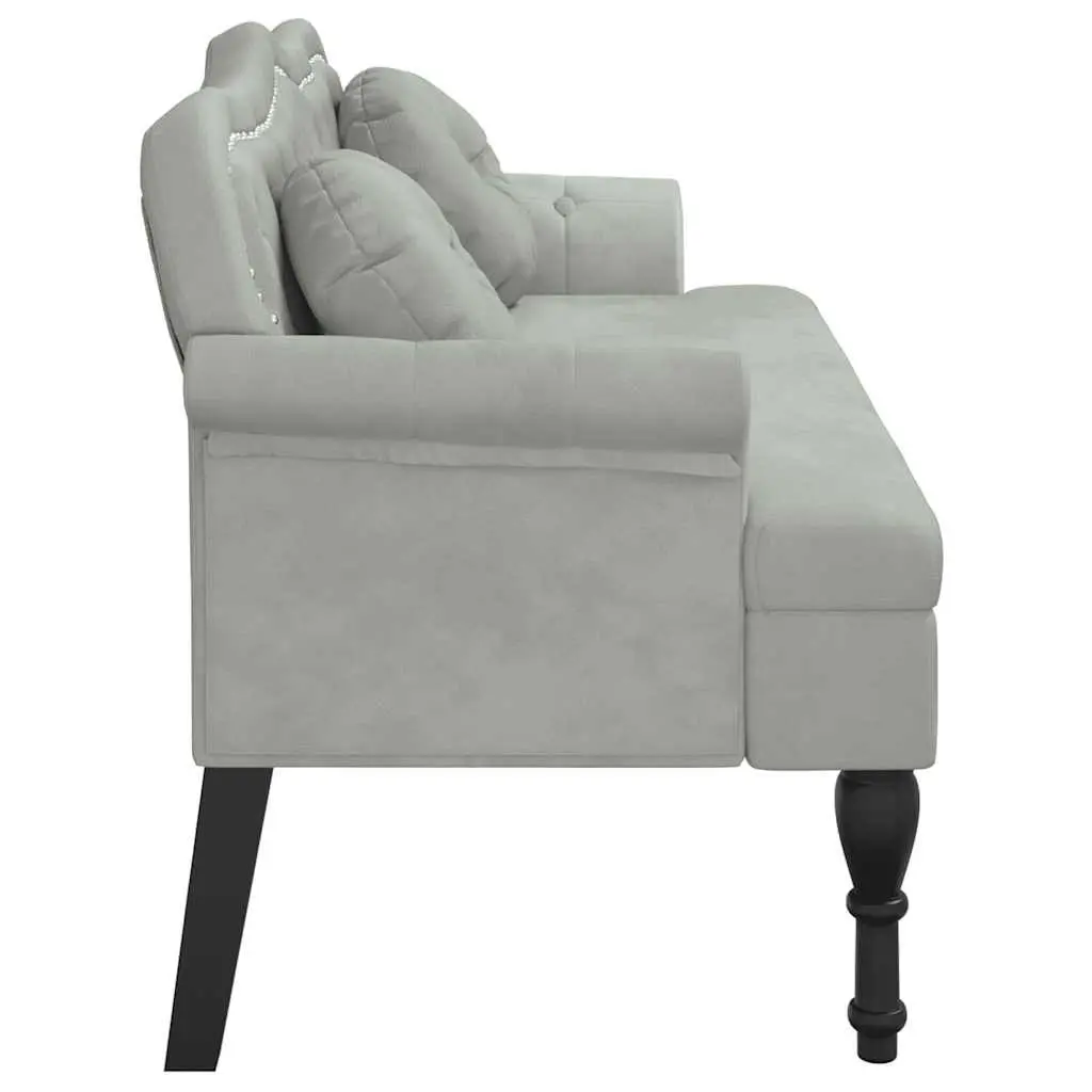 Light Grey Velvet Bench with Cushions