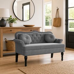 Stylish Grey Velvet Bench with Comfortable Cushions