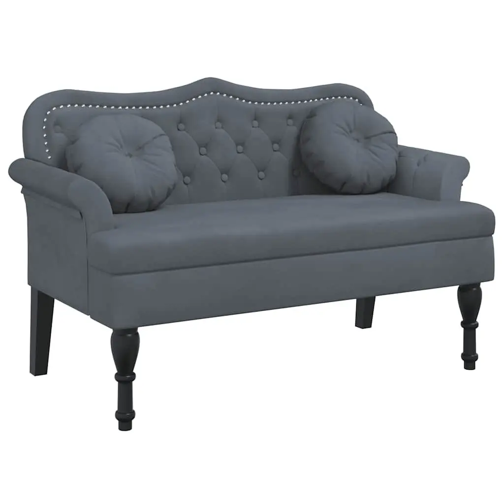 Bench with Cushions Grey Velvet Seat Backrest Armrests Elegant Sofa Chair