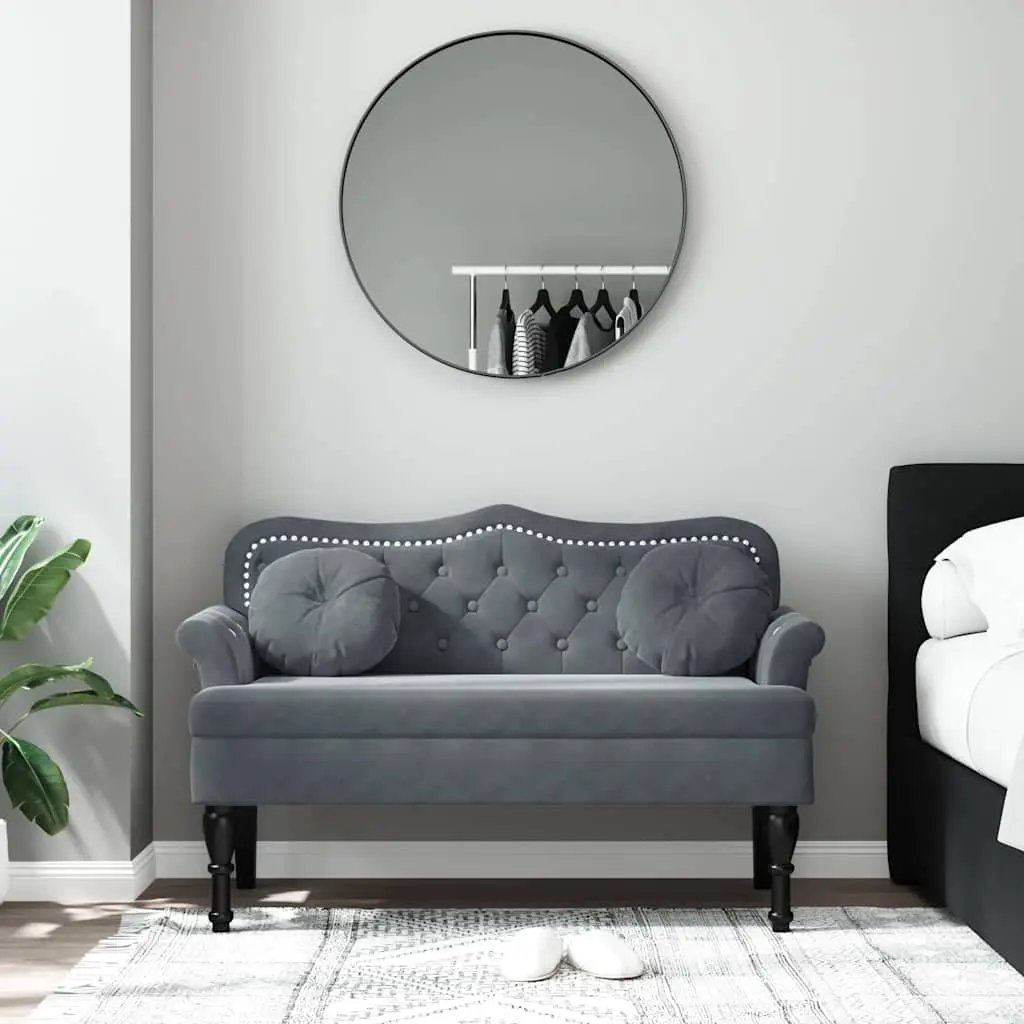 Bench with Cushions Grey Velvet Seat Backrest Armrests Elegant Sofa Chair