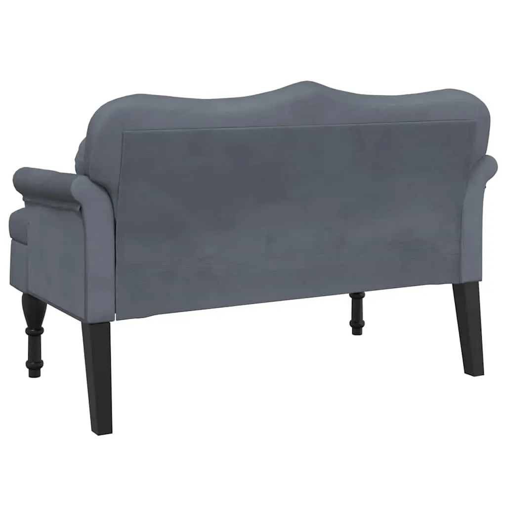 Bench with Cushions Grey Velvet Seat Backrest Armrests Elegant Sofa Chair