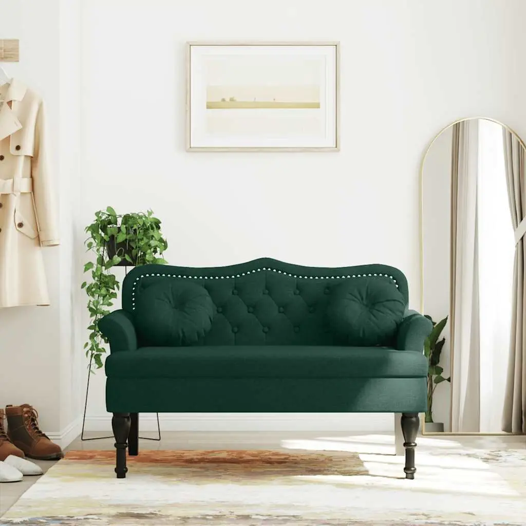 Dark Green Velvet Bench with Cushions