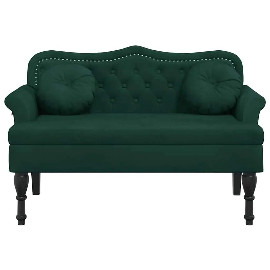 Dark Green Velvet Bench with Cushions