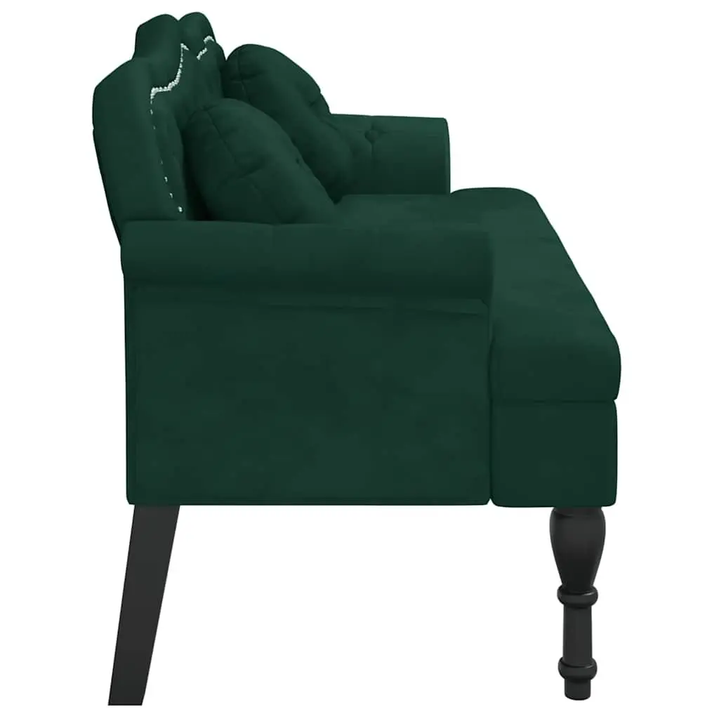 Dark Green Velvet Bench with Cushions