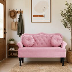 Elegant Pink Velvet Bench with Padded Cushions