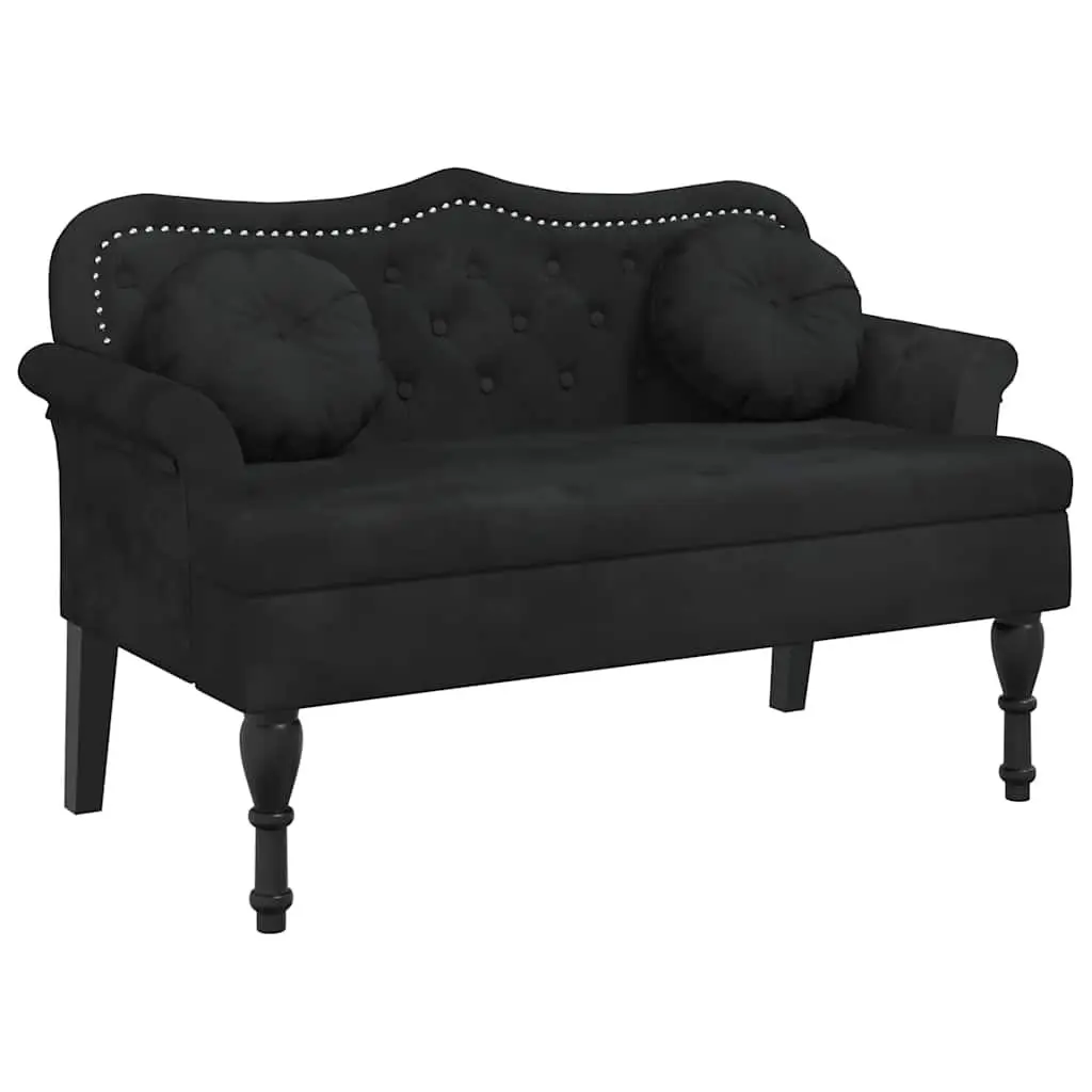 Black Velvet Bench with Cushions and Armrests