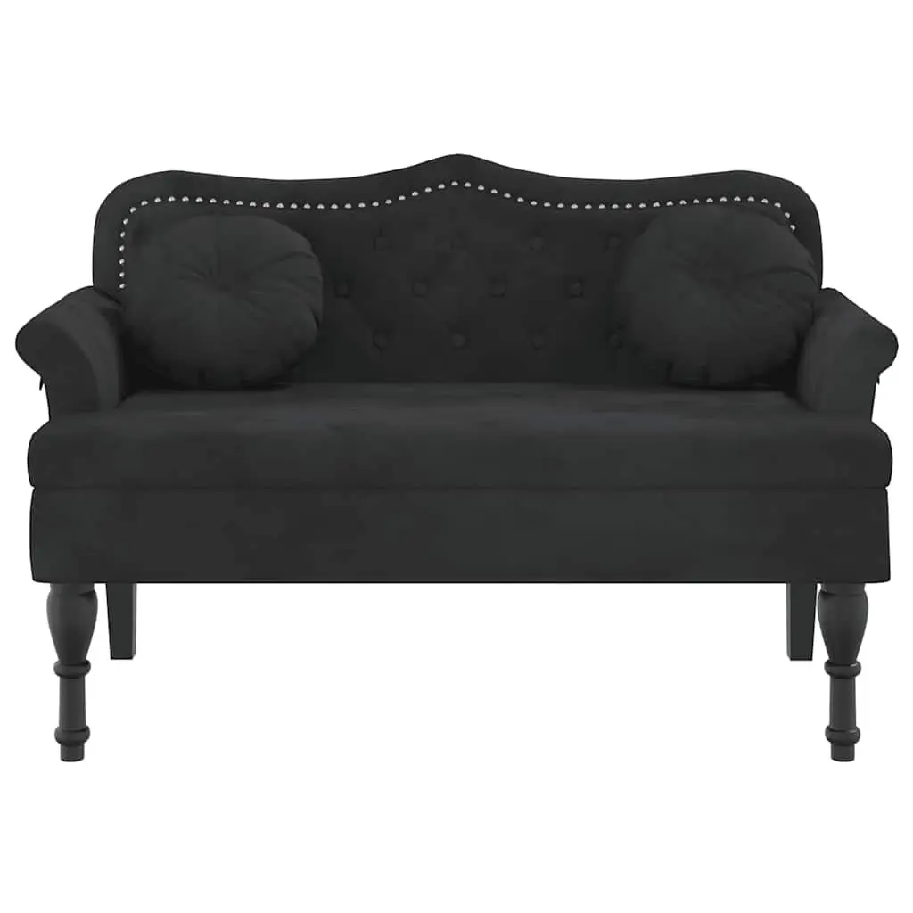 Black Velvet Bench with Cushions and Armrests