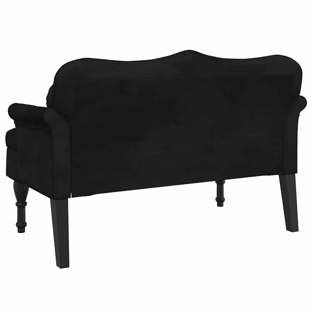 Black Velvet Bench with Cushions and Armrests