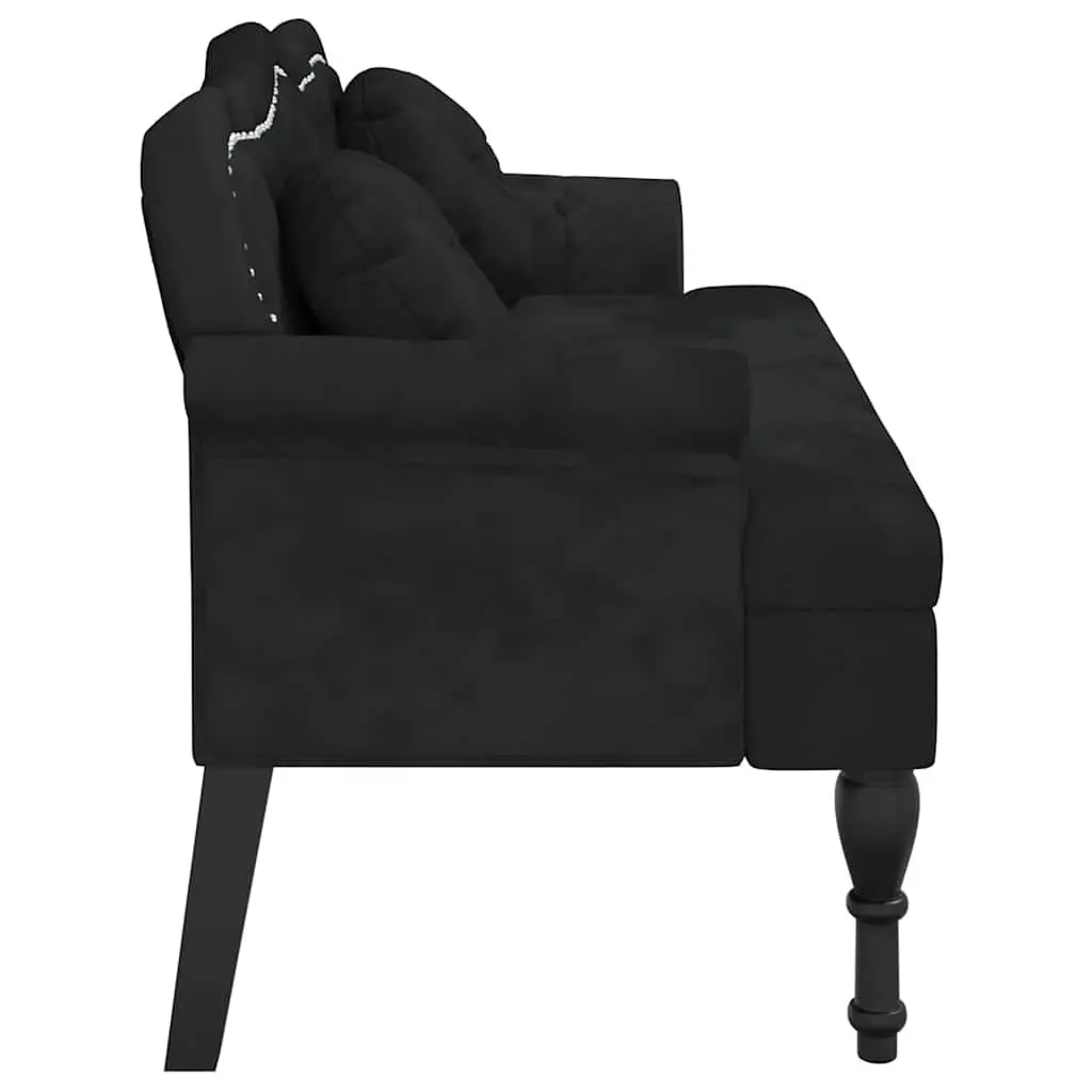 Black Velvet Bench with Cushions and Armrests