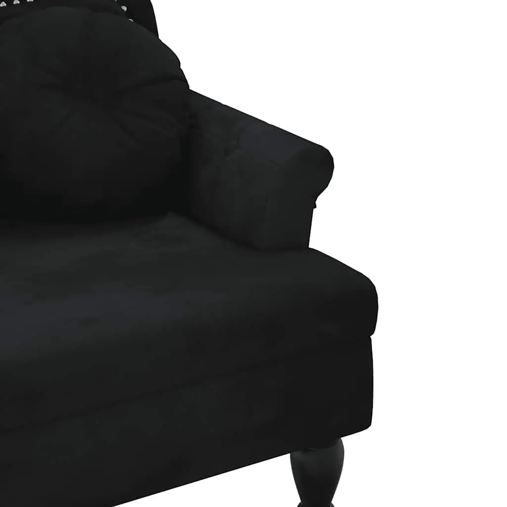 Black Velvet Bench with Cushions and Armrests