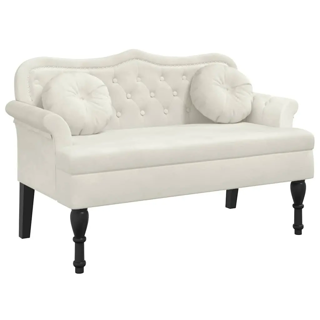 Cream Velvet Bench with Cushions and Backrest