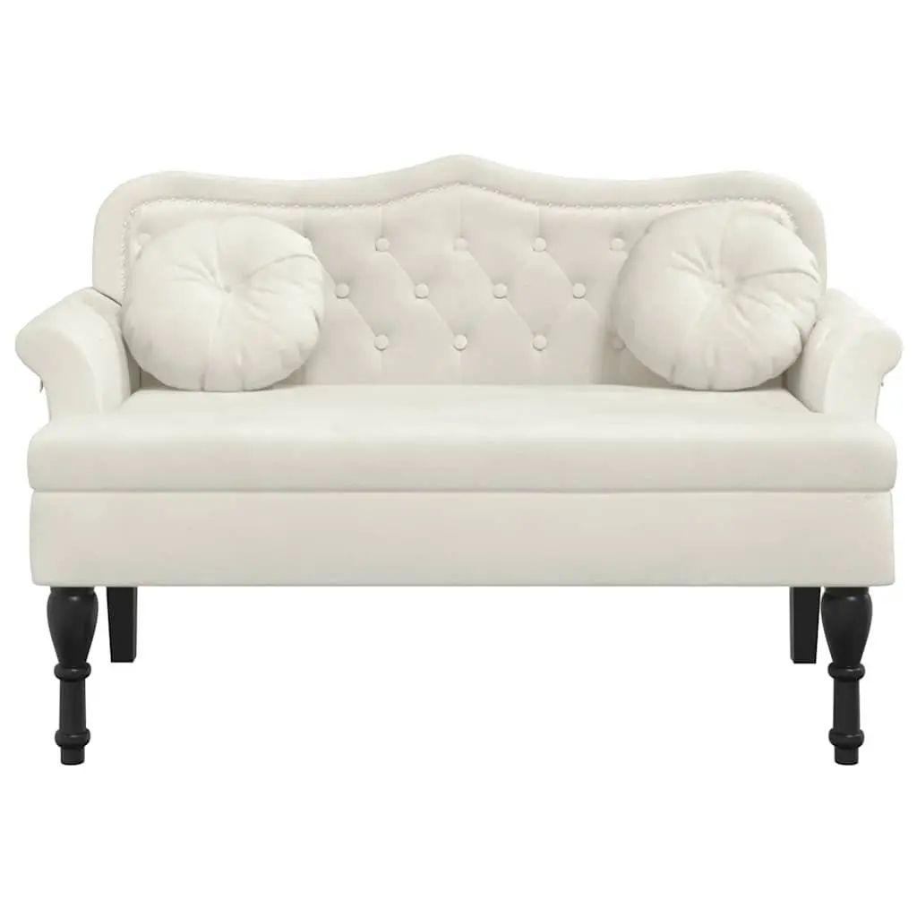 Cream Velvet Bench with Cushions and Backrest