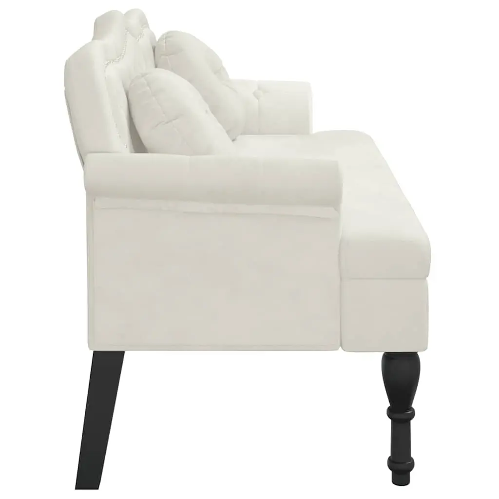 Cream Velvet Bench with Cushions and Backrest