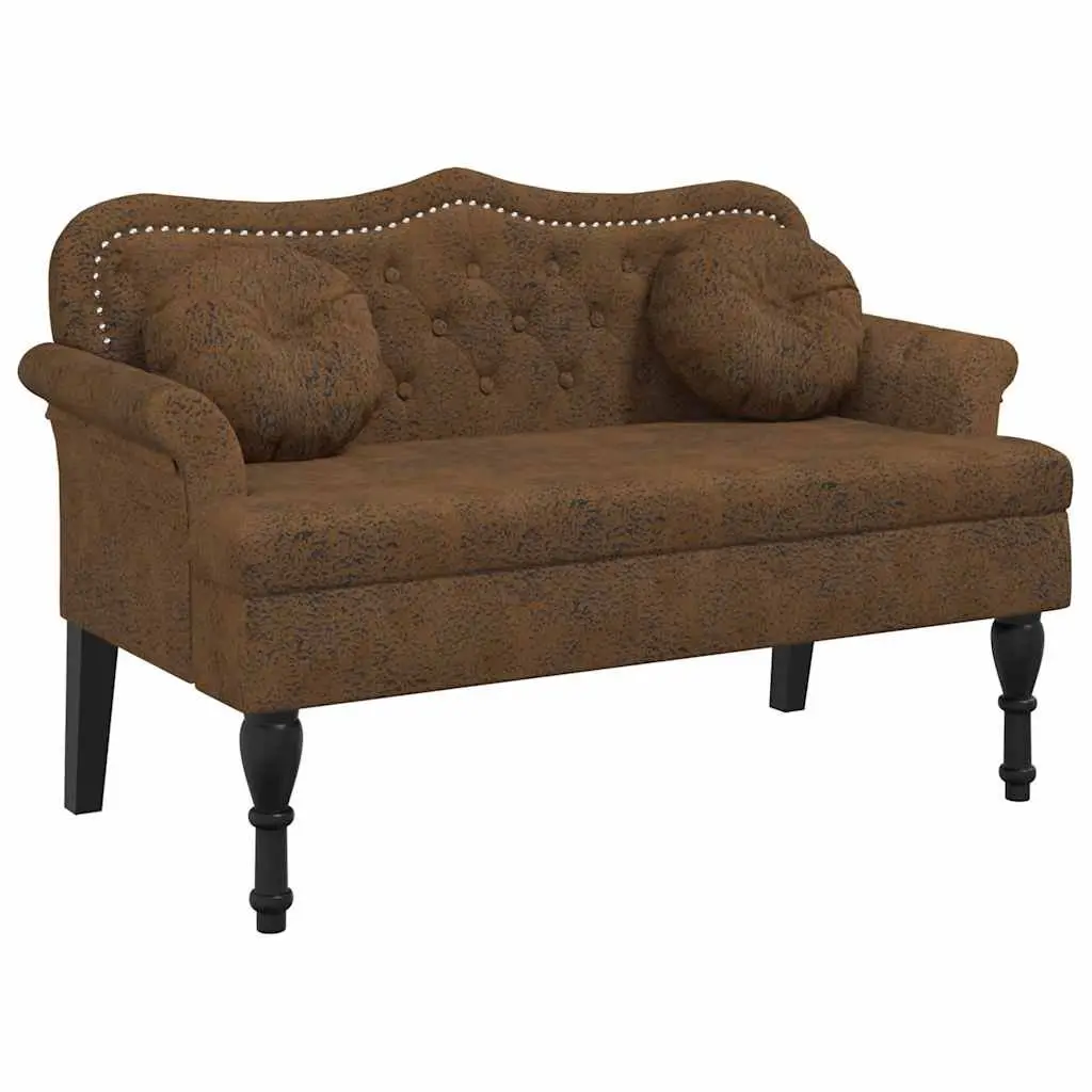 Bench Faux Suede Brown Upholstered Seat Backrest Armrests