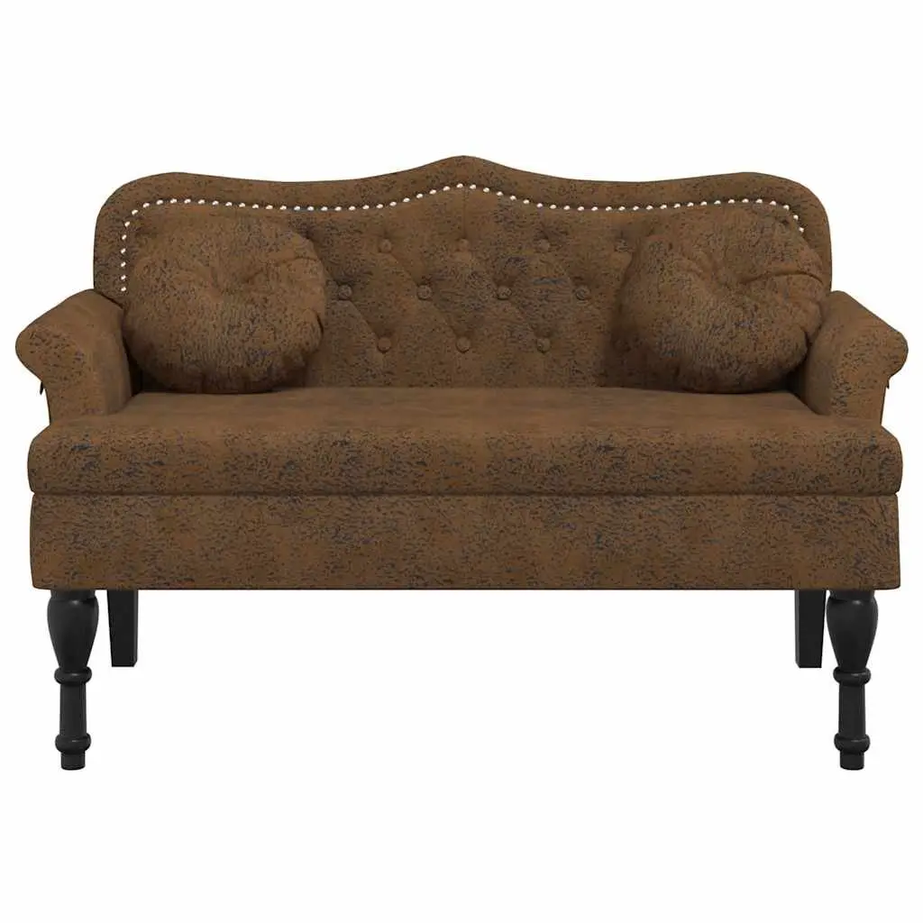 Bench Faux Suede Brown Upholstered Seat Backrest Armrests