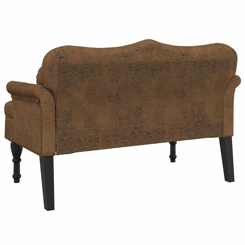 Bench Faux Suede Brown Upholstered Seat Backrest Armrests