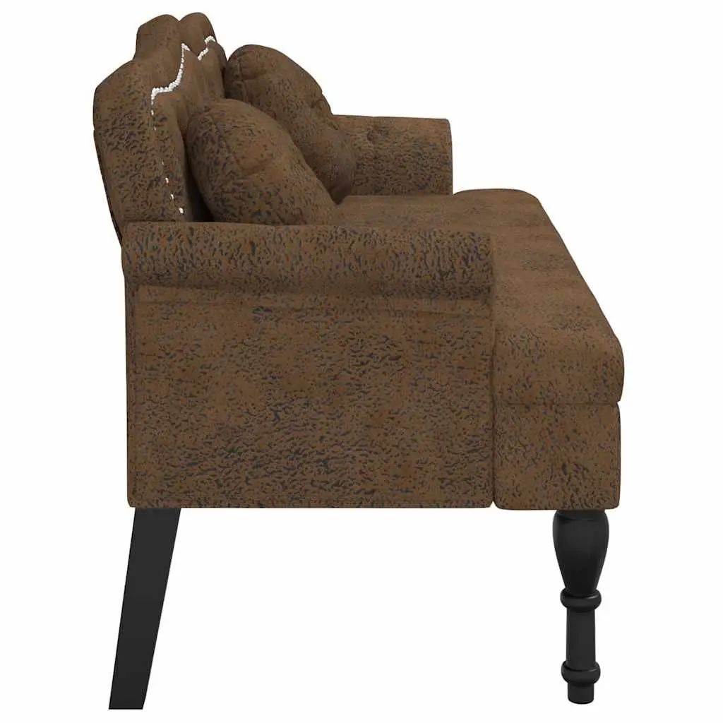 Bench Faux Suede Brown Upholstered Seat Backrest Armrests