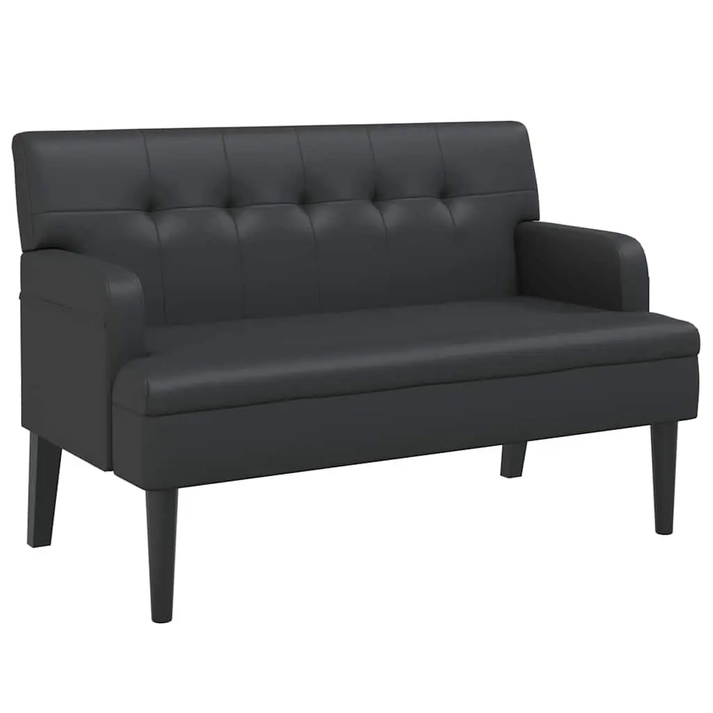 Black Faux Leather Bench with Backrest