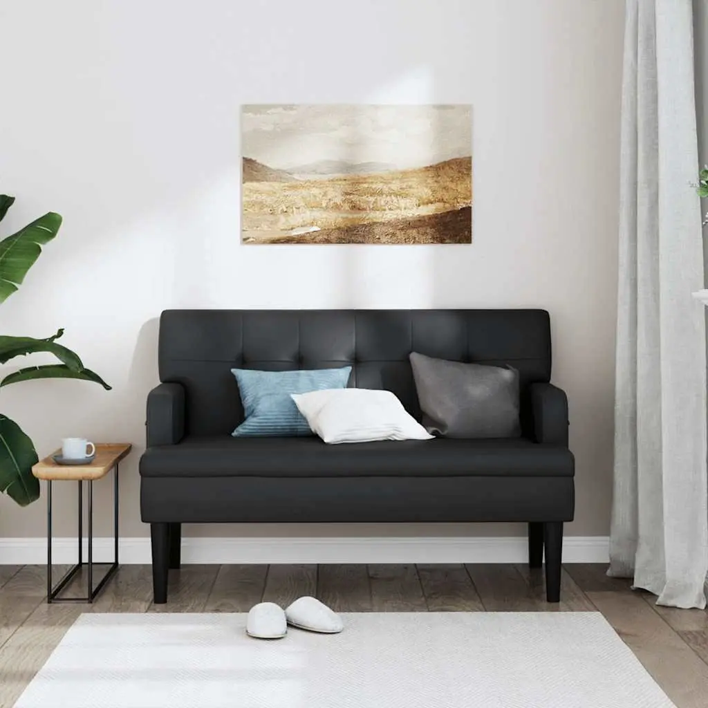 Black Faux Leather Bench with Backrest