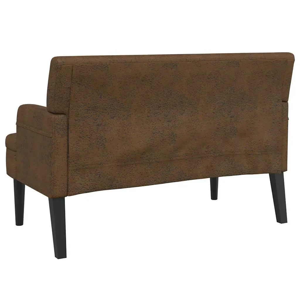 Brown Faux Suede Leather Bench with Backrest and Armrests