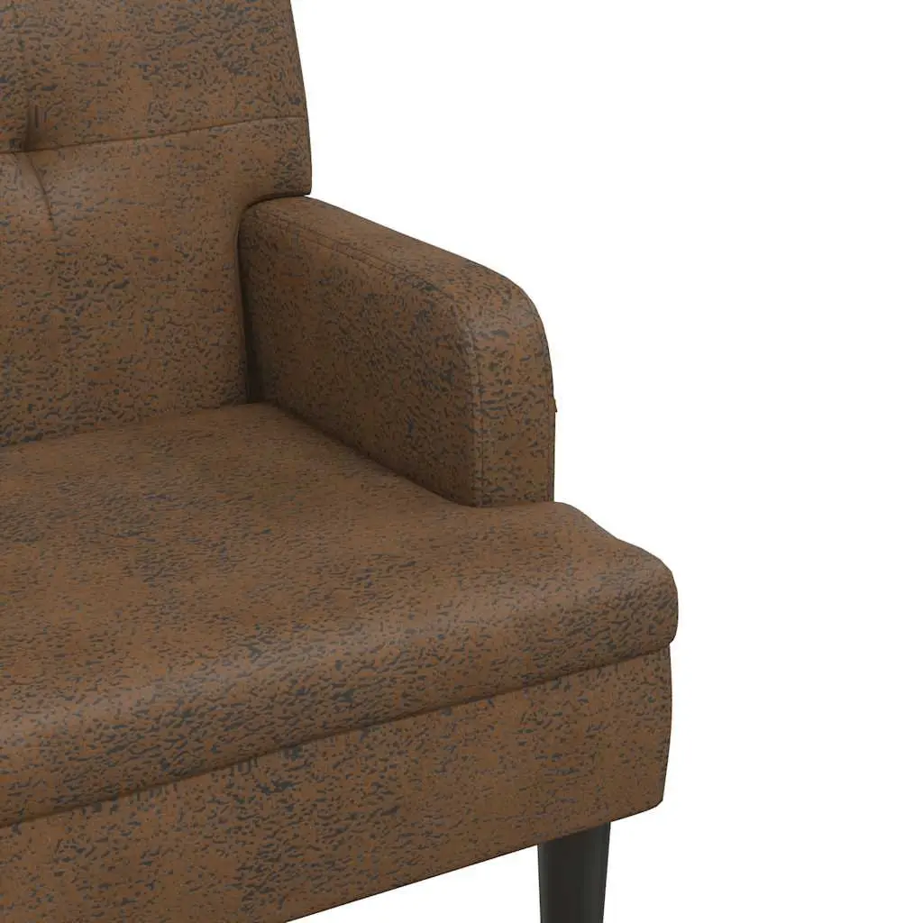 Brown Faux Suede Leather Bench with Backrest and Armrests