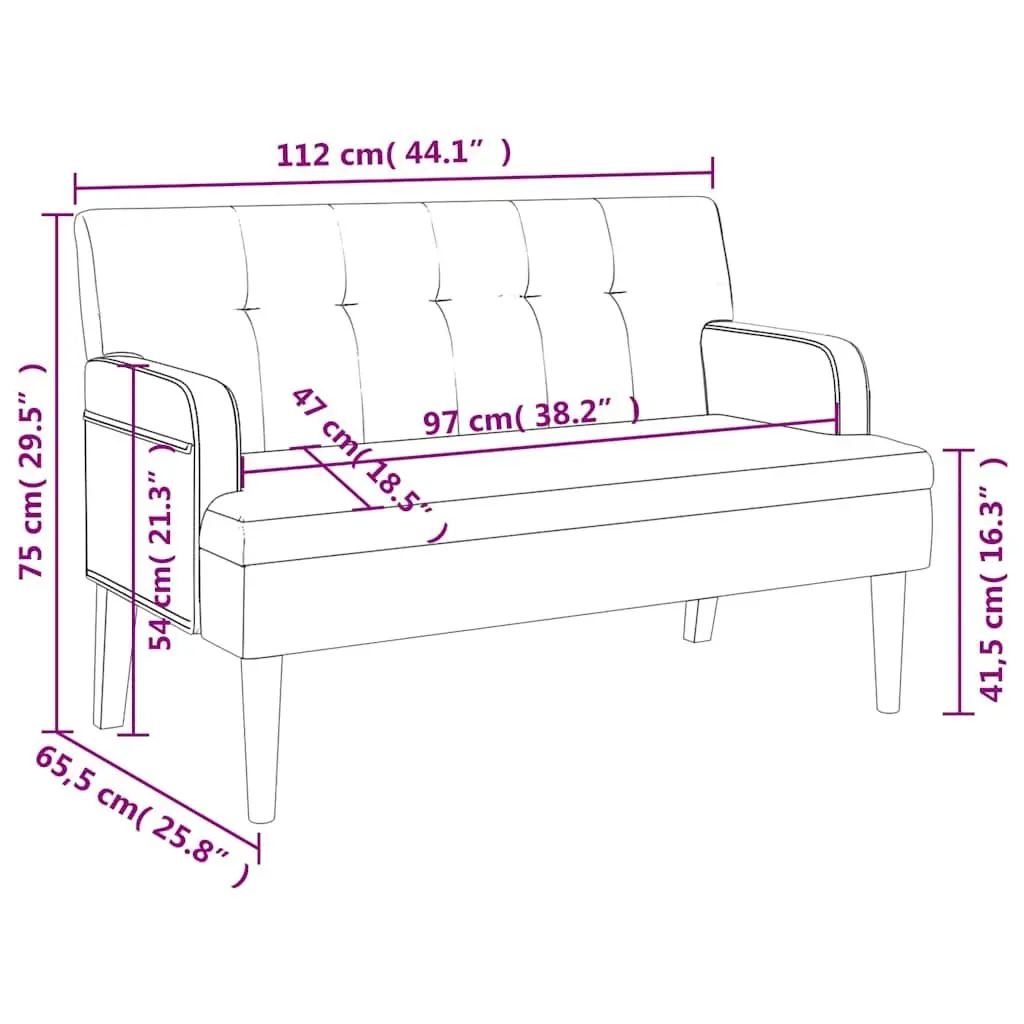 Brown Faux Suede Leather Bench with Backrest and Armrests