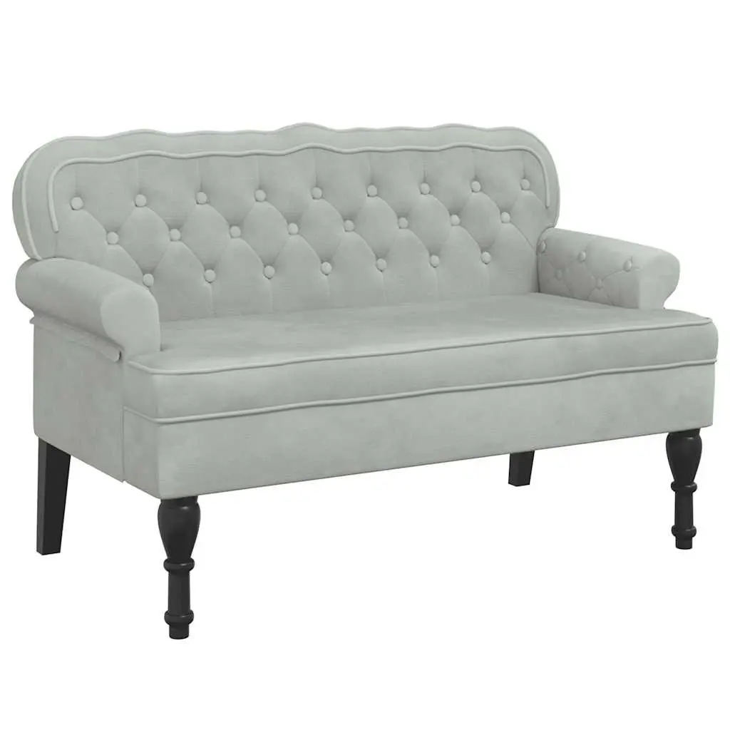 Bench with Backrest Grey Velvet Padded Seat Armrests Wave Design Home Furniture