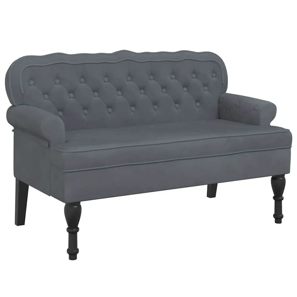 Grey Velvet Bench with Backrest and Armrests