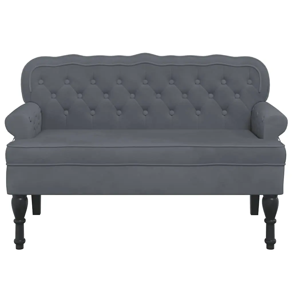 Grey Velvet Bench with Backrest and Armrests