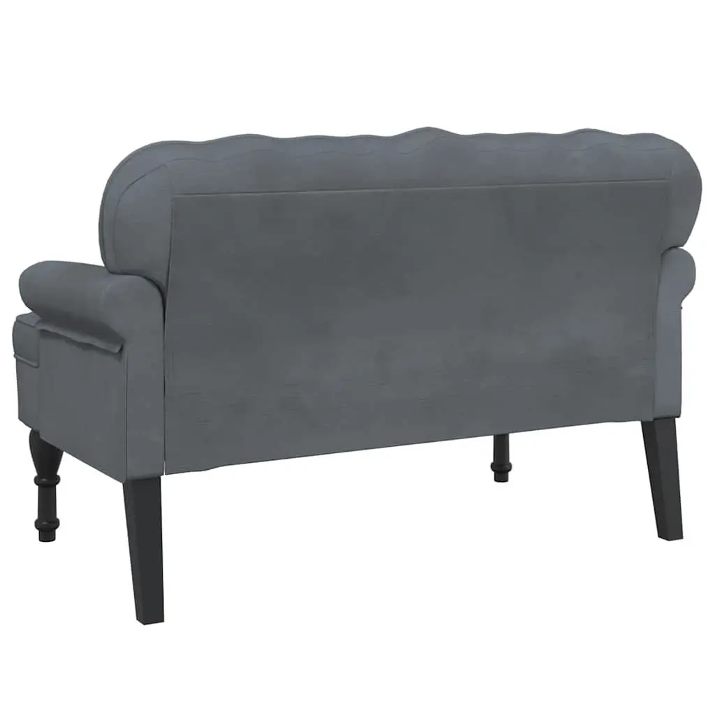 Grey Velvet Bench with Backrest and Armrests