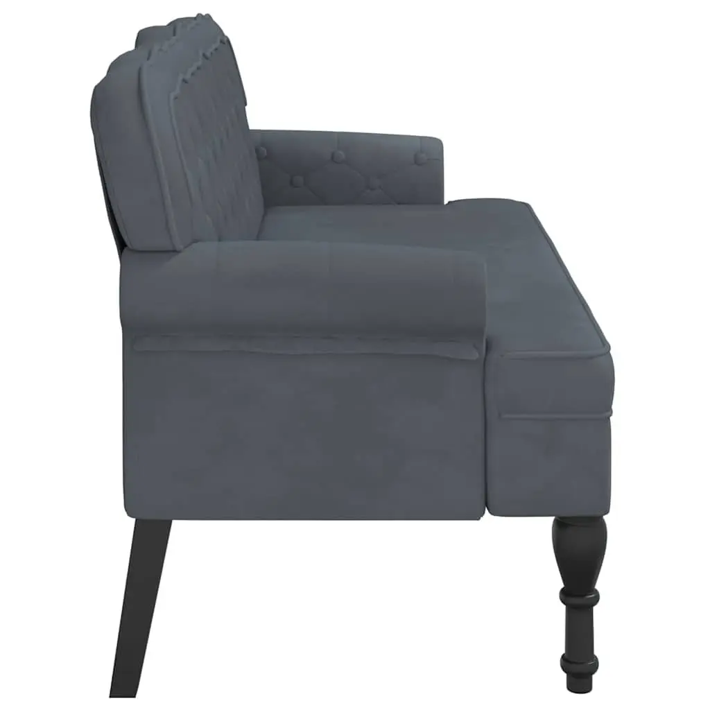Grey Velvet Bench with Backrest and Armrests